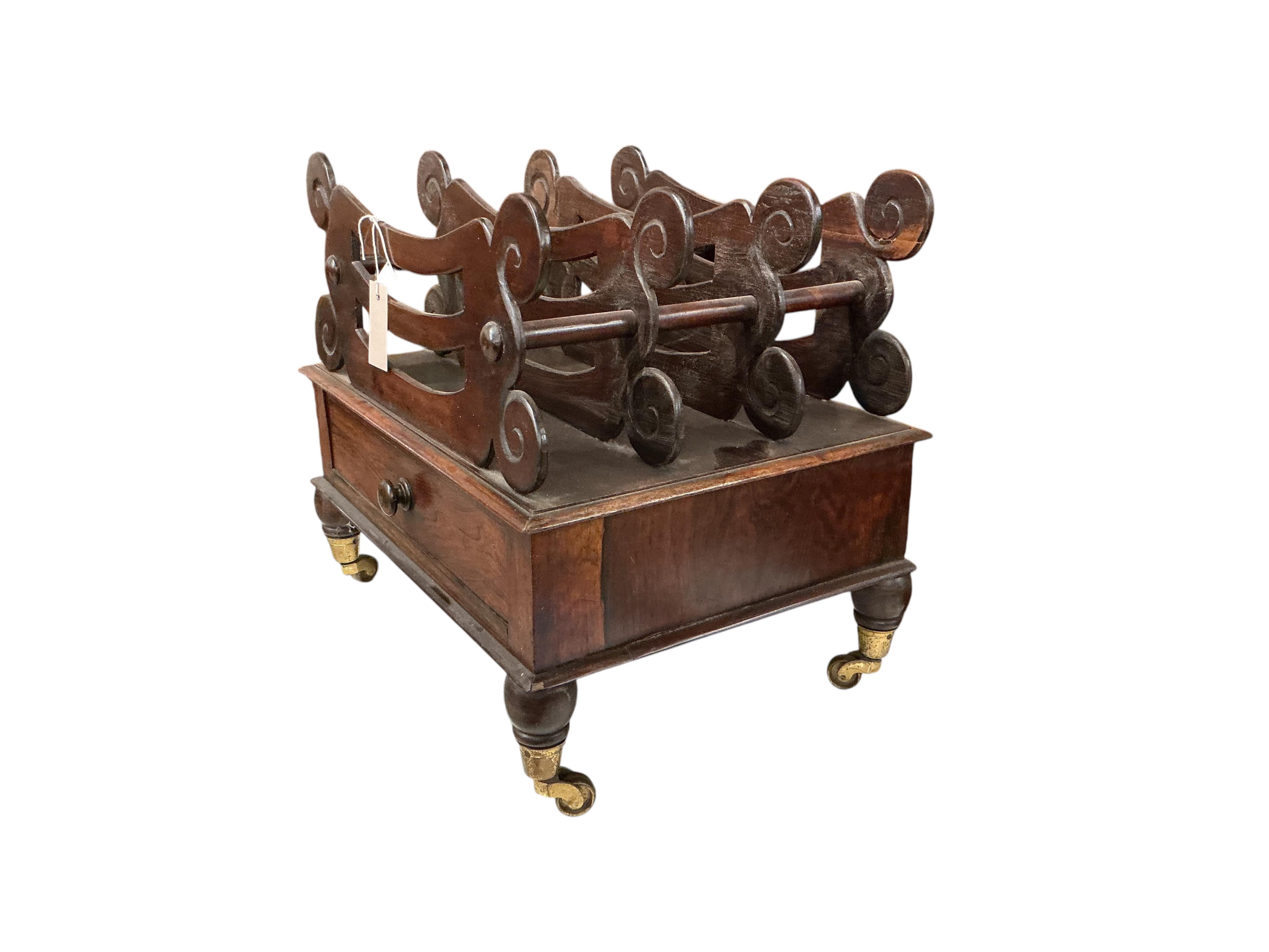 A 19th century Continental rosewood three division Canterbury, width 48cm, depth 38cm, height 44cm